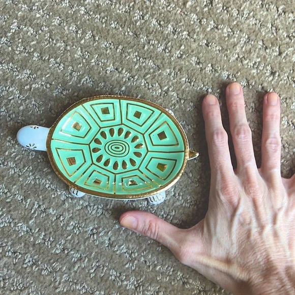 NWT Francesca’s Ceramic Turtle Jewelry Trinket Dish, Green Teal Pearl Gold - Picture 4 of 4